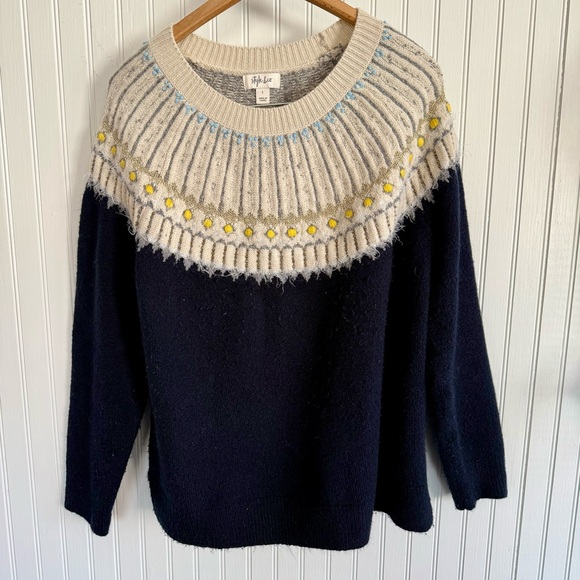 Style & Co. Sweaters - Style & Co. Navy and Cream Sweater Size L with Yellow Accents
